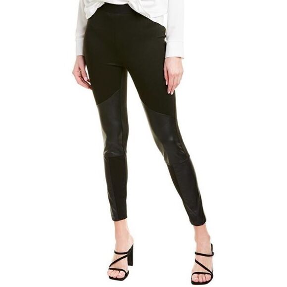 BCBGMaxAzria Black Faux Leather Panels Leggings - Picture 1 of 9